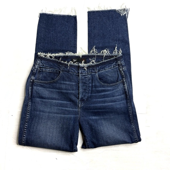 3x1 Darkwash Buttonfly Raw Hem Distressed Straight Leg Jean - Picture 1 of 6